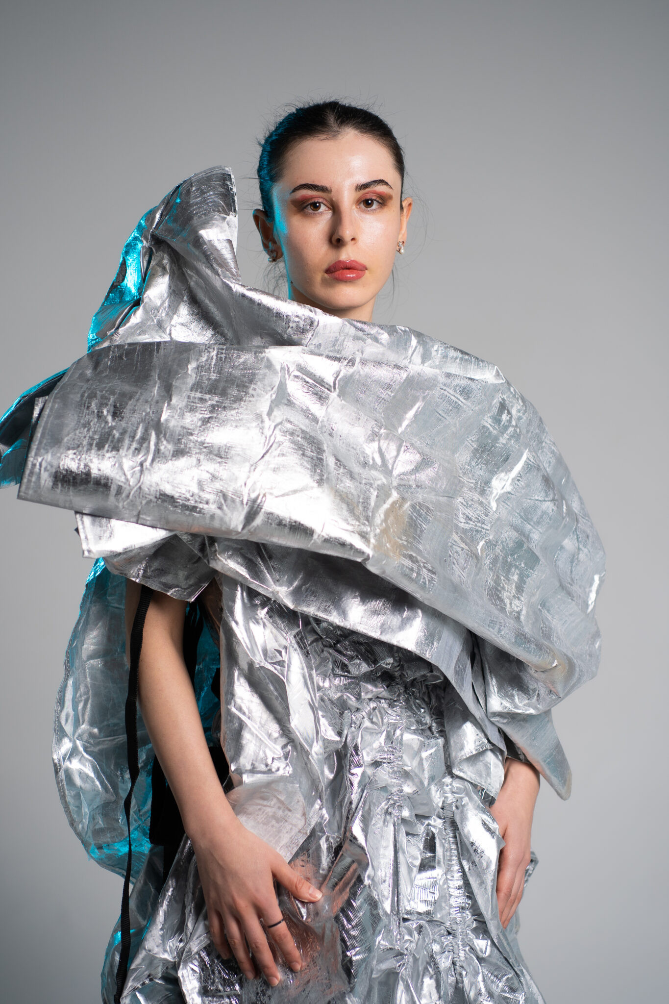 Silver fashion portrait presented in an Instagram 4 by 5 format
